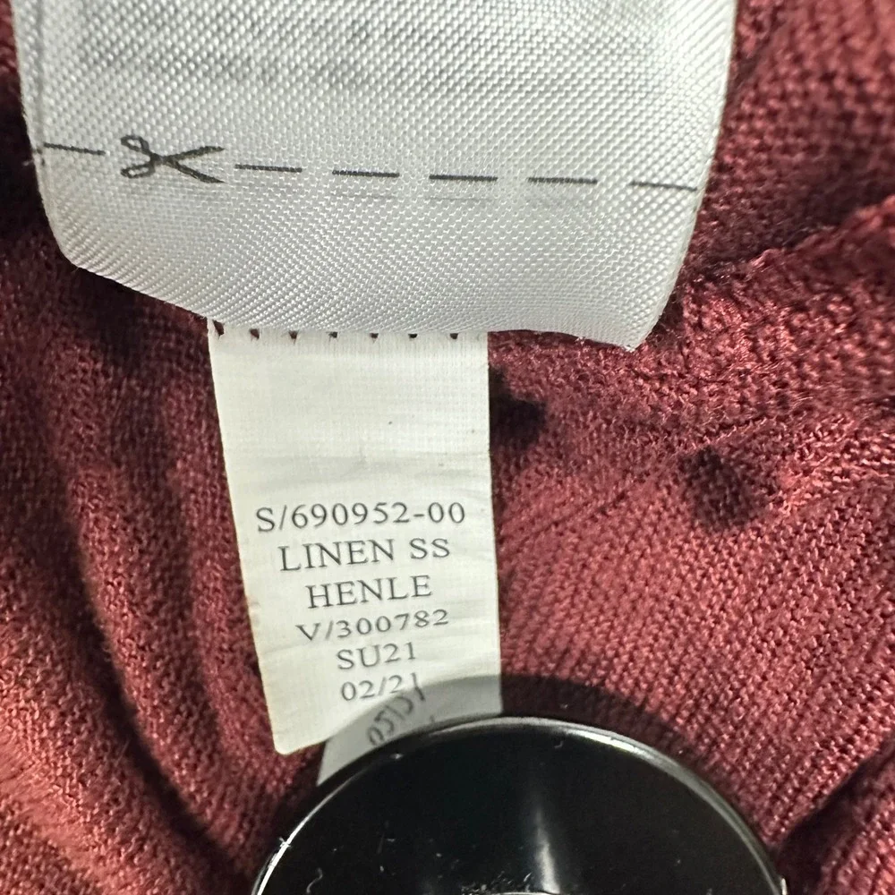 Banana Republic Henley Shirt Mens Large Burgundy Short Sleeve 100% Linen Button